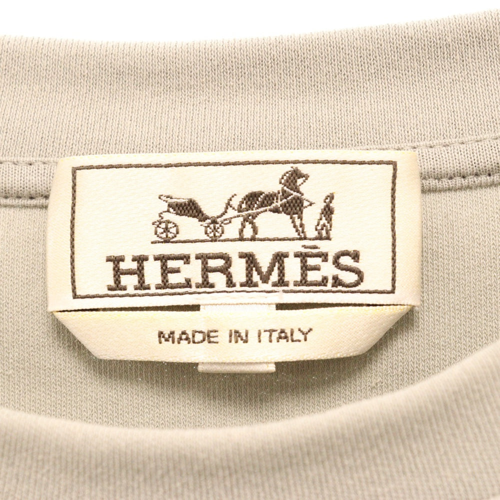 HERMES(エルメス) コットン ナイロン切替 ポケット付き クルーネック 半袖Tシャツ カットソー グレー