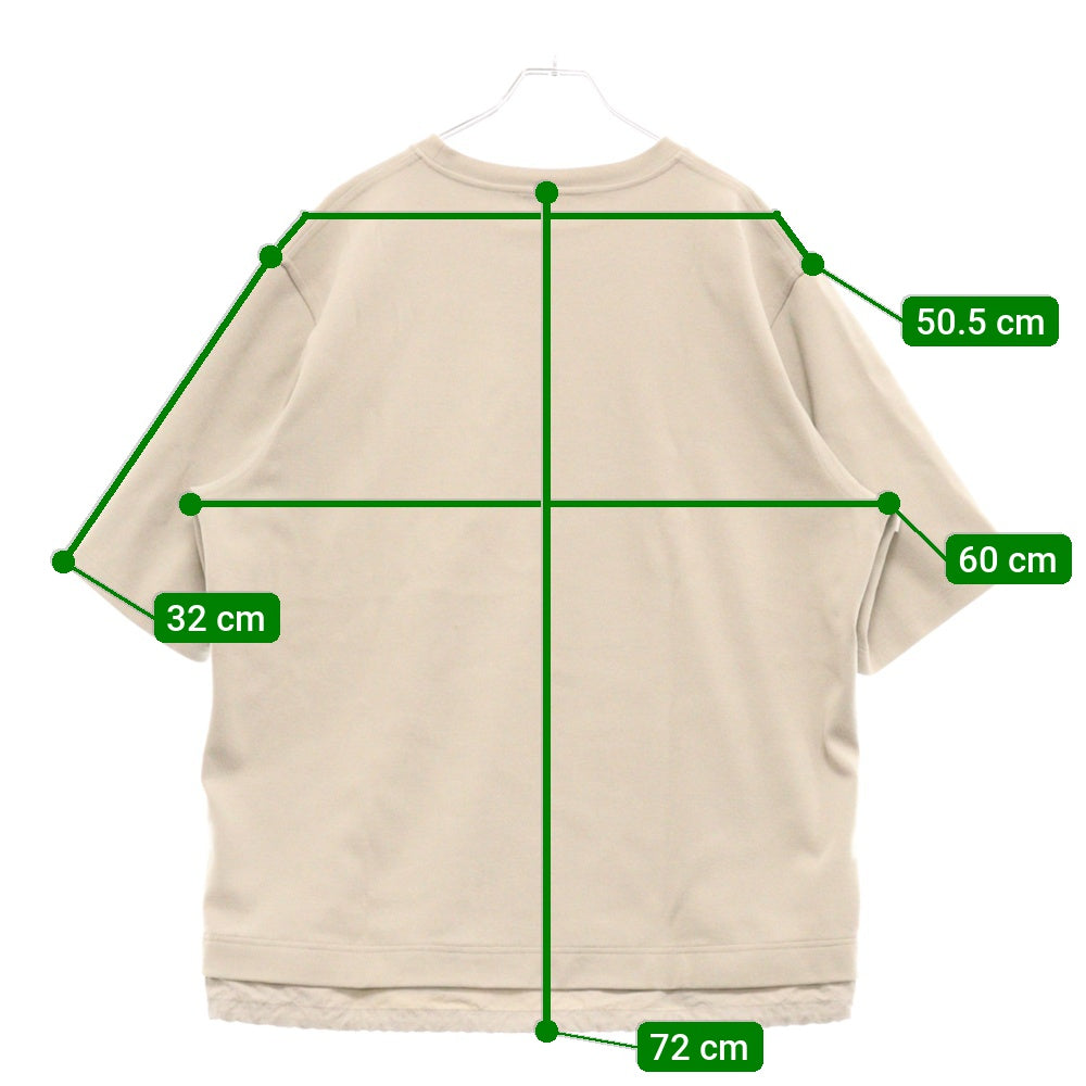 HERMES(エルメス) コットン ナイロン切替 ポケット付き クルーネック 半袖Tシャツ カットソー グレー