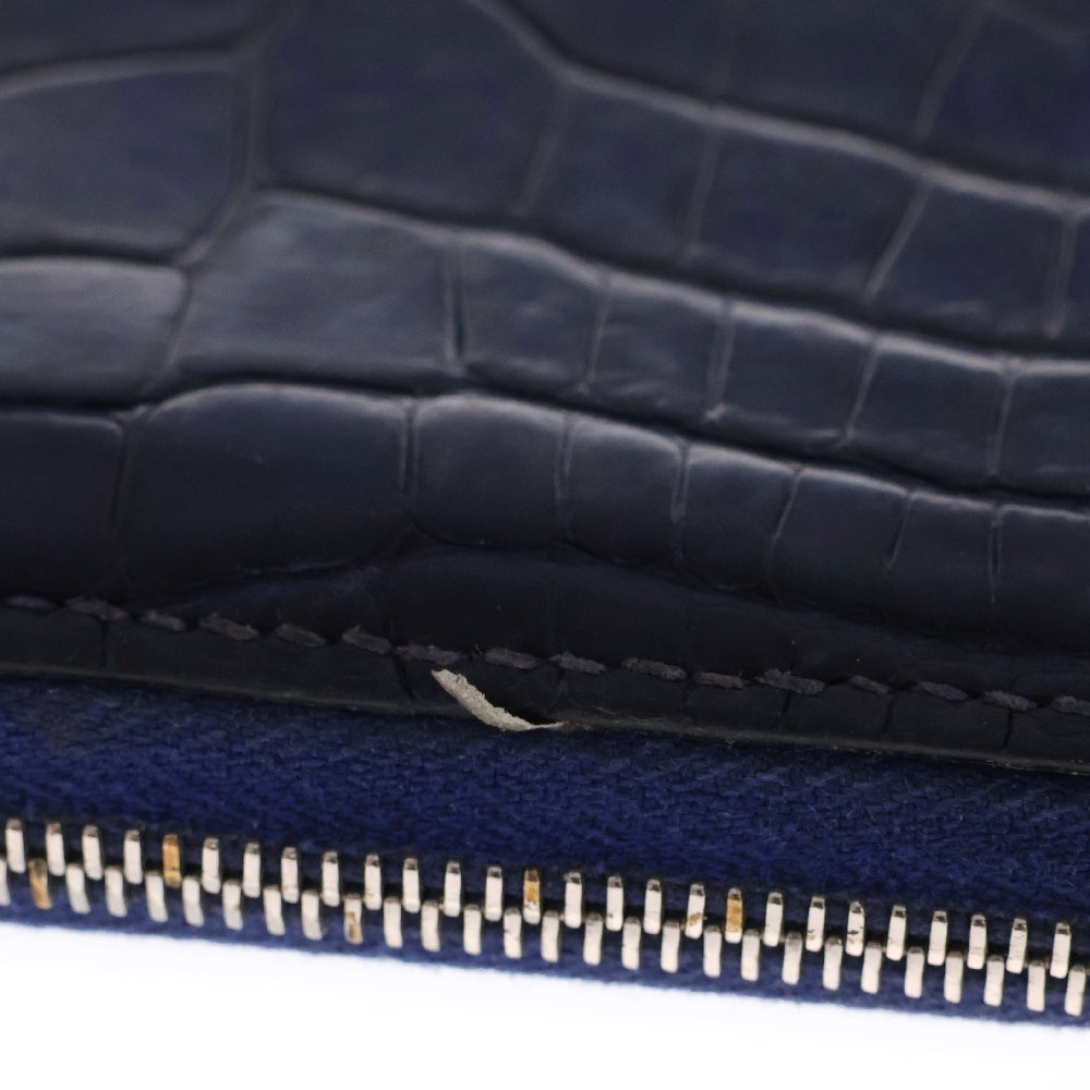 HERMES(エルメス) アザップ アリゲーター ラウンドジップ クラシック ロングウォレット 長財布 ブルー C刻印 シルバー金具 ブルー