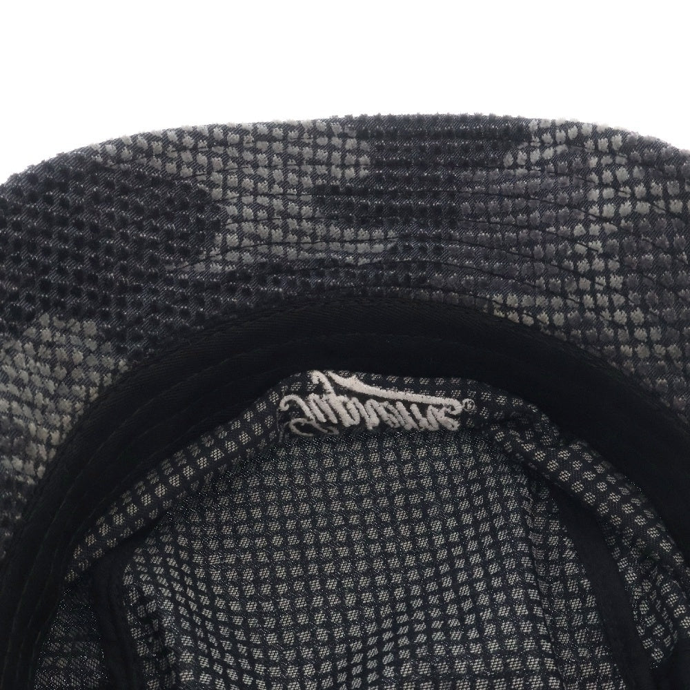 SUPREME(シュプリーム) 22AW Camo Grid Velvet Crusher カモフラ グリッド ベルベット ロゴ刺繍 バケットハット 帽子 ブラック/グレー