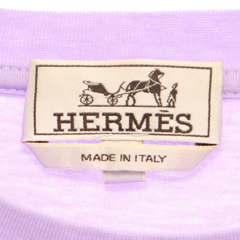 HERMES(エルメス) 23SS T-shirt Mini Patch Cuir ミニレザーパッチ刺繍 クルーネック 半袖Tシャツ カットソー パープル