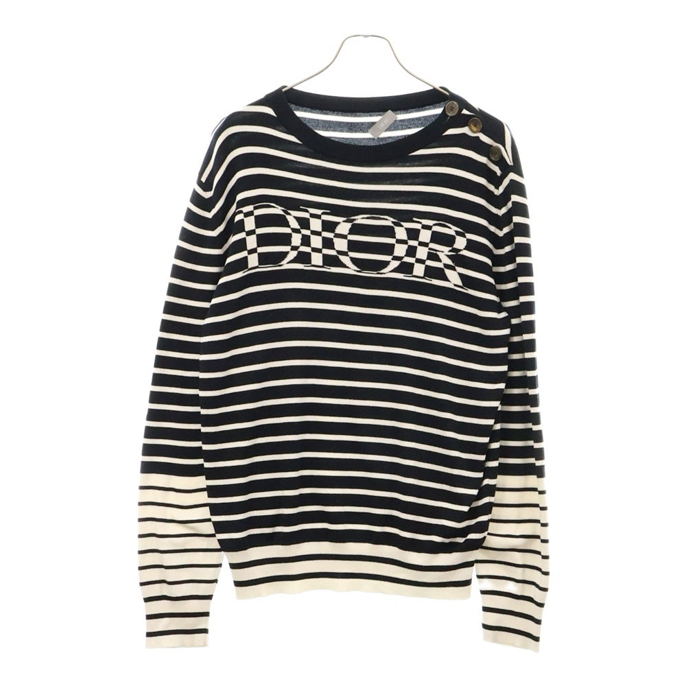 DIOR(ディオール) シルク混 ロゴ ボーダー クルーネック ニットセーター ブラック/ホワイト 183M628AT234