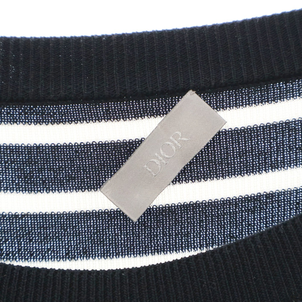 DIOR(ディオール) シルク混 ロゴ ボーダー クルーネック ニットセーター ブラック/ホワイト 183M628AT234