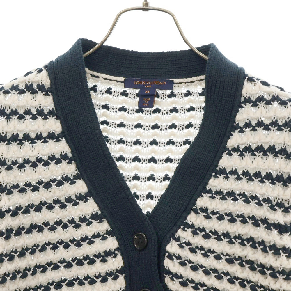 LOUIS VUITTON(ルイヴィトン) 24AW Waffle Border Short Cardigan ワッフルニット ショート丈 ボーダー カーディガン レディース ネイビー/ホワイト RW242WW MEZ FRKC20