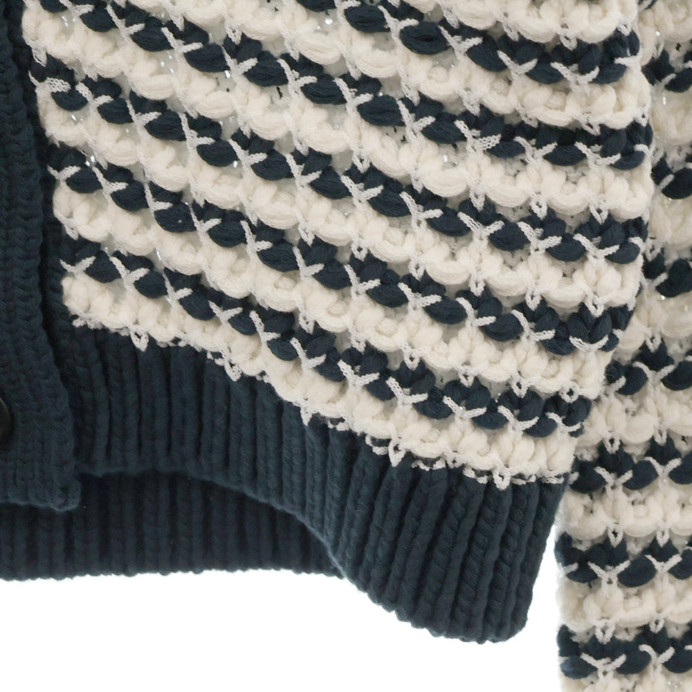 LOUIS VUITTON(ルイヴィトン) 24AW Waffle Border Short Cardigan ワッフルニット ショート丈 ボーダー カーディガン レディース ネイビー/ホワイト RW242WW MEZ FRKC20