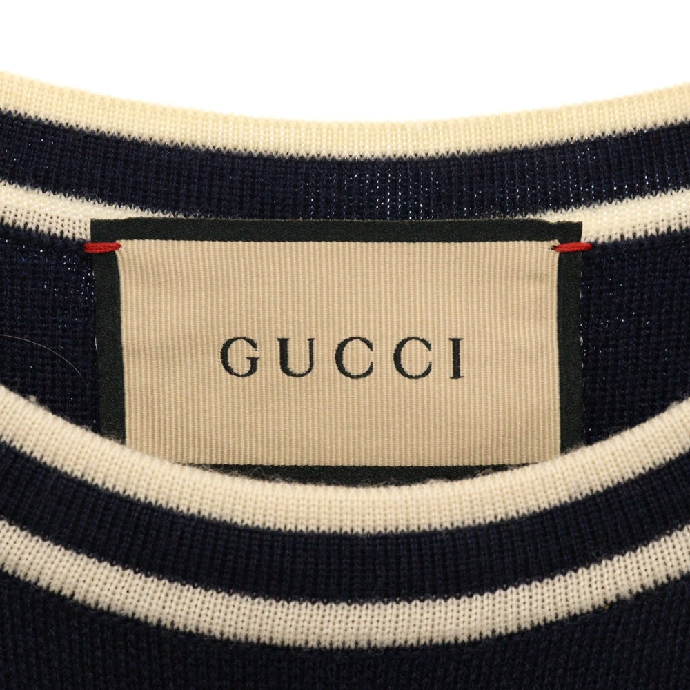 GUCCI(グッチ) GGチェーン装飾 ケーブルニット ノースリーブ ワンピース ドレス レディース ネイビー 658350 XKBVO