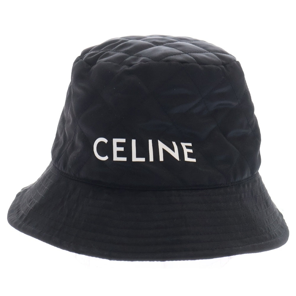 CELINE(セリーヌ) ナイロンツイル キルティング ロゴ バケットハット 帽子 ブラック/オレンジ 2AUB0930C
