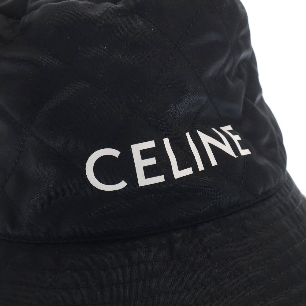 CELINE(セリーヌ) ナイロンツイル キルティング ロゴ バケットハット 帽子 ブラック/オレンジ 2AUB0930C