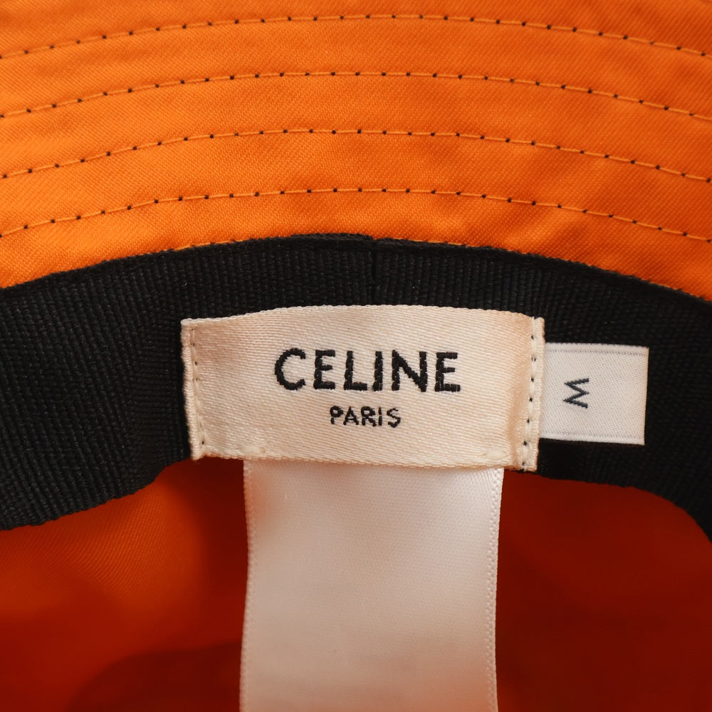 CELINE(セリーヌ) ナイロンツイル キルティング ロゴ バケットハット 帽子 ブラック/オレンジ 2AUB0930C