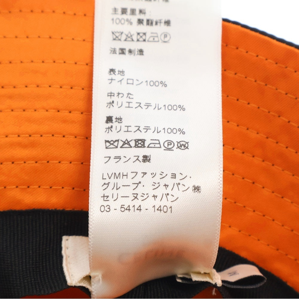 CELINE(セリーヌ) ナイロンツイル キルティング ロゴ バケットハット 帽子 ブラック/オレンジ 2AUB0930C
