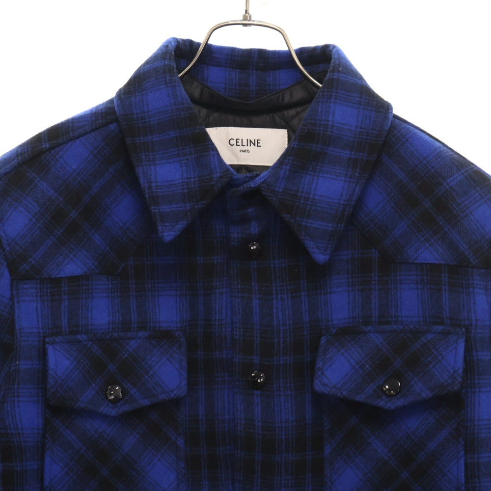 CELINE(セリーヌ) 22AW 長袖パディッドチェックシャツ ブルー/ブラック 2W410994R