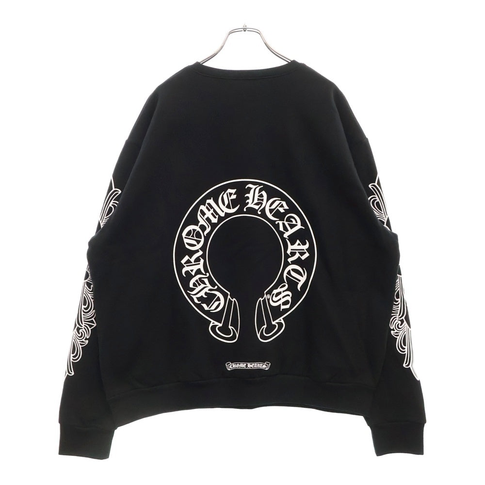 CHROME HEARTS(クロムハーツ) Horseshoe Crewneck Sweatshirt ホースシュープリント 袖フローラル クルーネックスウェットトレーナー ブラック