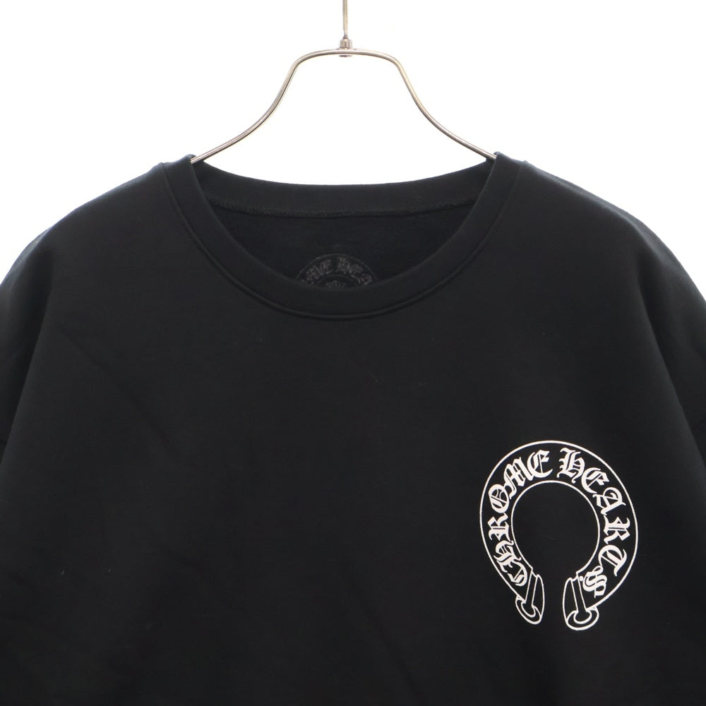 CHROME HEARTS(クロムハーツ) Horseshoe Crewneck Sweatshirt ホースシュープリント 袖フローラル クルーネックスウェットトレーナー ブラック