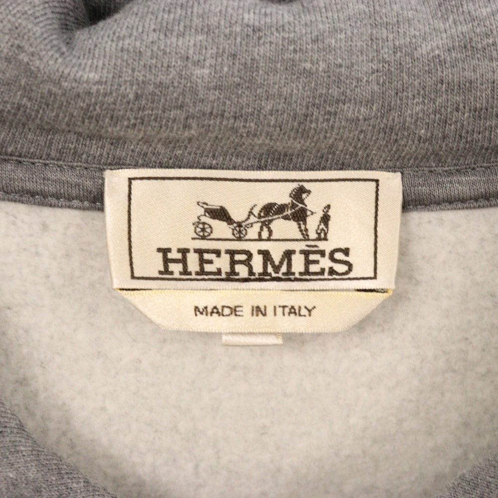 HERMES(エルメス) グリ クレール レザーパッチ スウェット プルオーバーパーカー グレー
