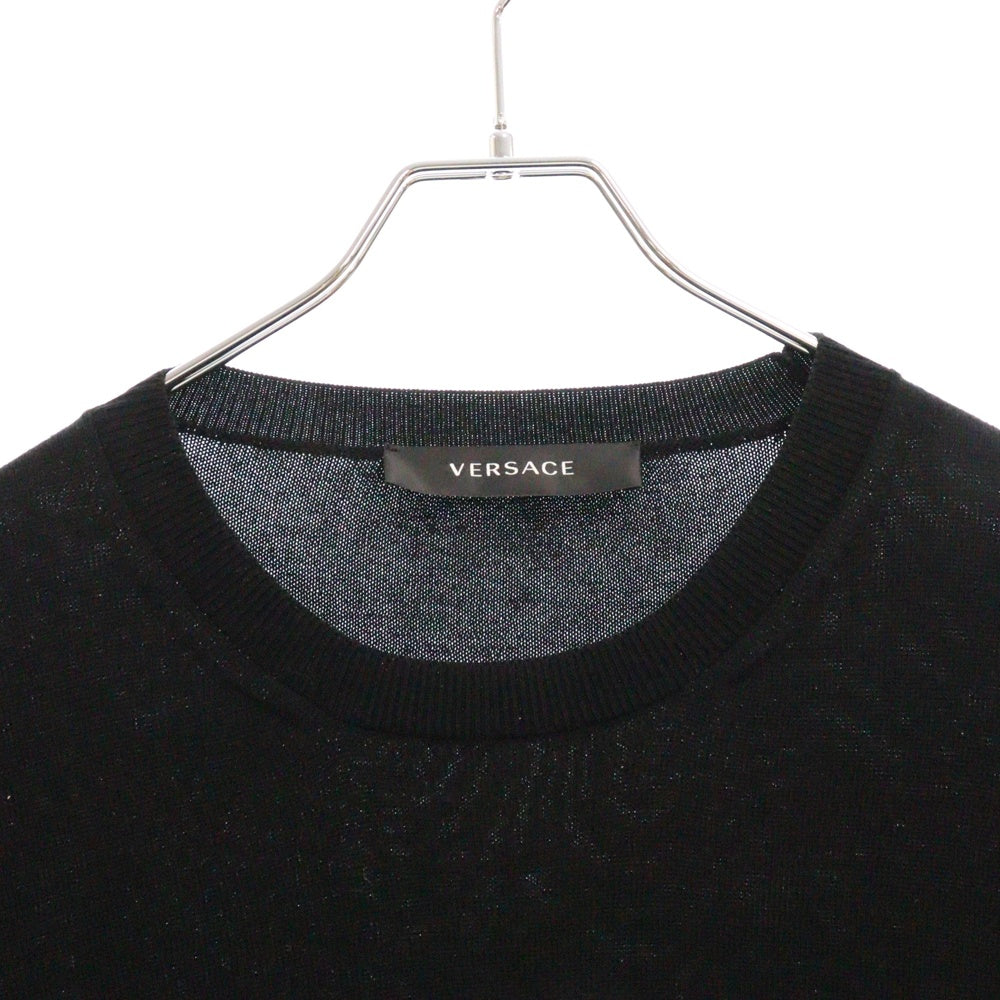 VERSACE(ヴェルサーチ) 総柄 クルーネック ニットセーター ブラック 1011886