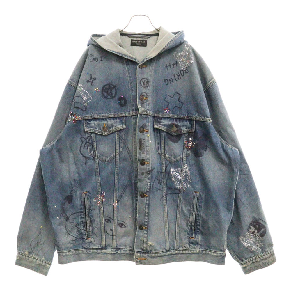 BALENCIAGA(バレンシアガ) 22AW グラフィティオーバーサイズフーテッドデニムジャケット インディゴ 719315 TNW56