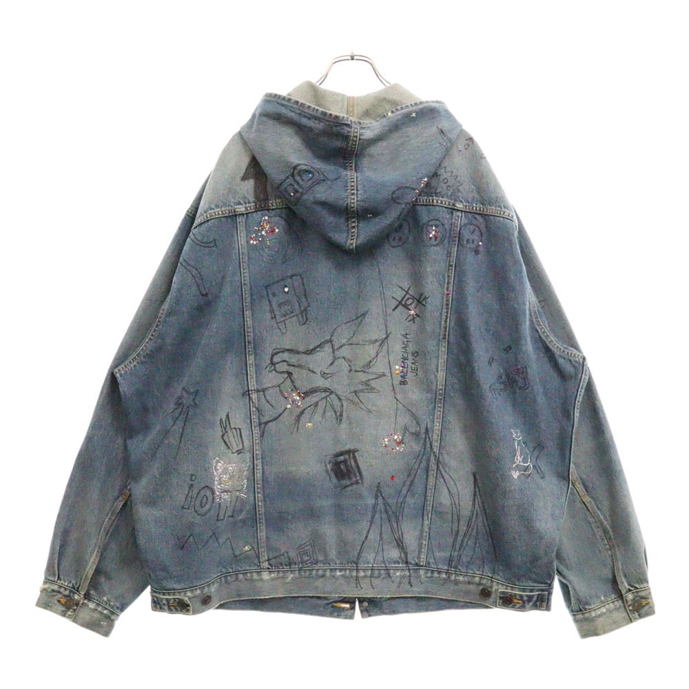 BALENCIAGA(バレンシアガ) 22AW グラフィティオーバーサイズフーテッドデニムジャケット インディゴ 719315 TNW56