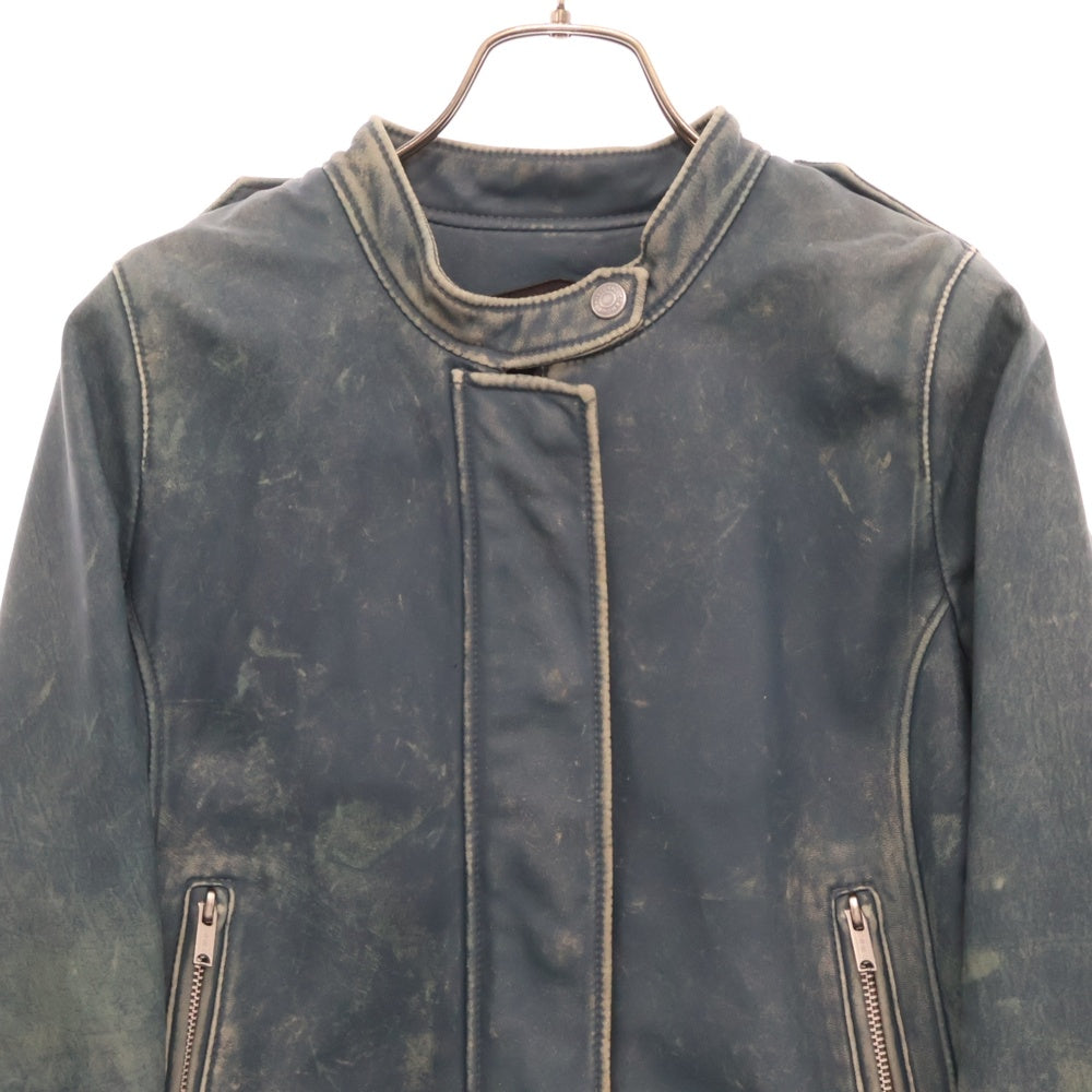 HYSTERIC GLAMOUR(ヒステリックグラマー) 羊革 ラムレザー シングルライダースジャケット ブルー 0114LV02