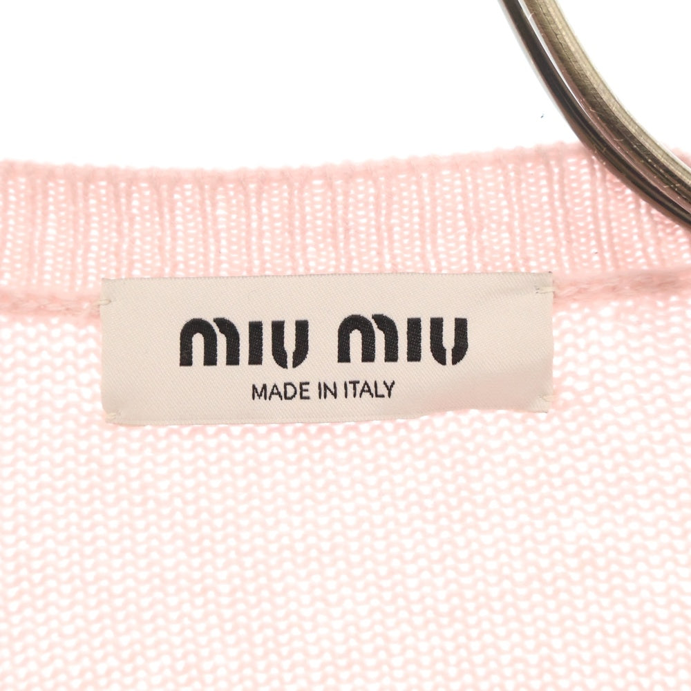 miumiu(ミュウミュウ) ラインストーン ビジュー カシミヤ カーディガン ピンク レディース MMF667 119Y