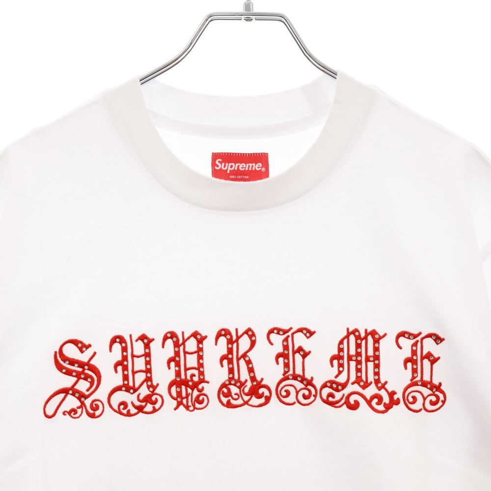 SUPREME(シュプリーム) 21SS Old English Rhinestone S/S Top オールドイングリッシュ 刺繍 ラインストーン 半袖Tシャツ カットソー ホワイト