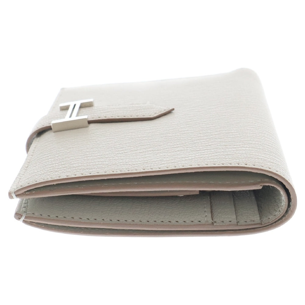 HERMES(エルメス) ベアン コンパクト シェブルミゾル ベトン W刻印 シルバー金具 レザー ウォレット 二つ折り財布 グレー