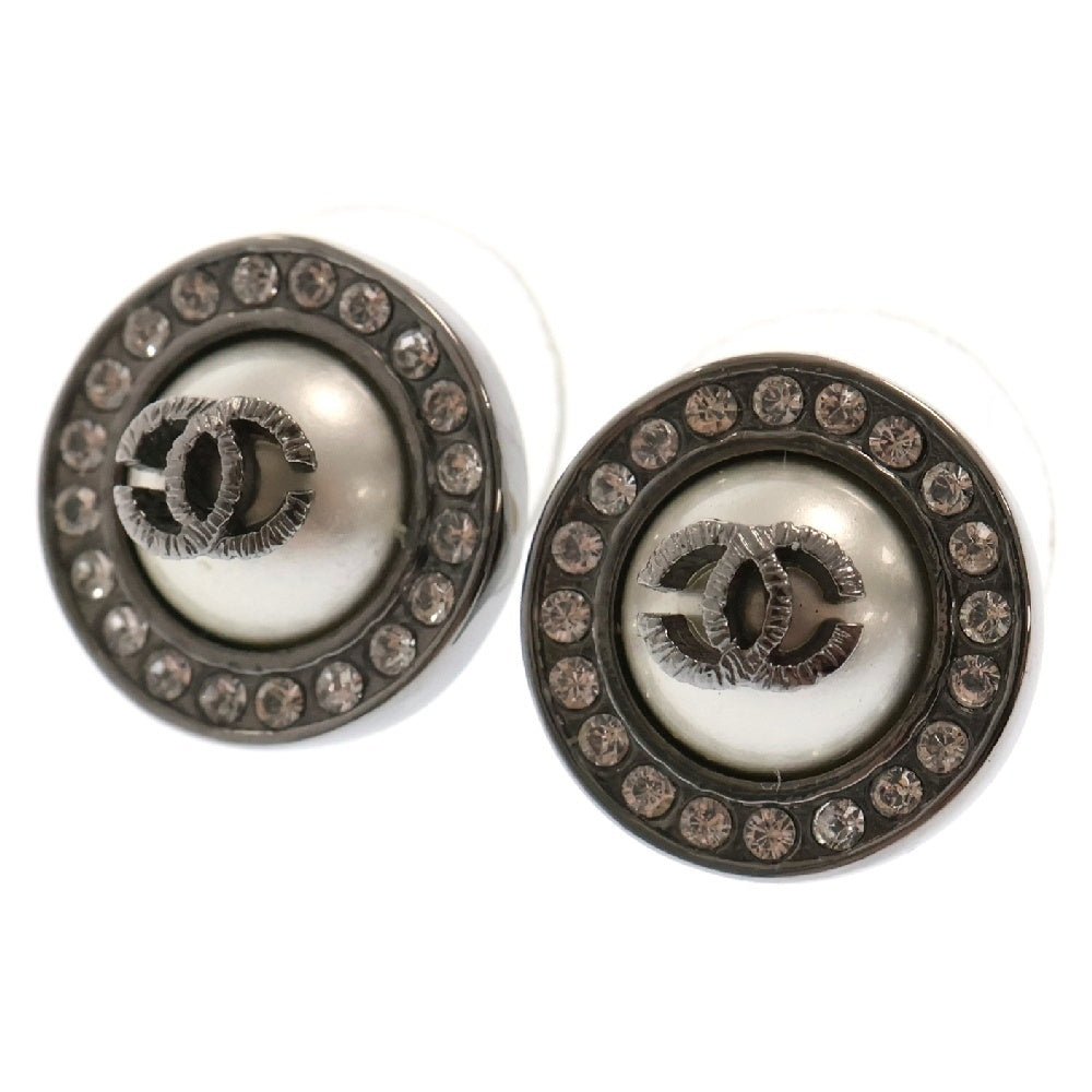 CHANEL(シャネル) B21A クリアラインストーン ラウンド ココマーク ピアス シルバー/ホワイト