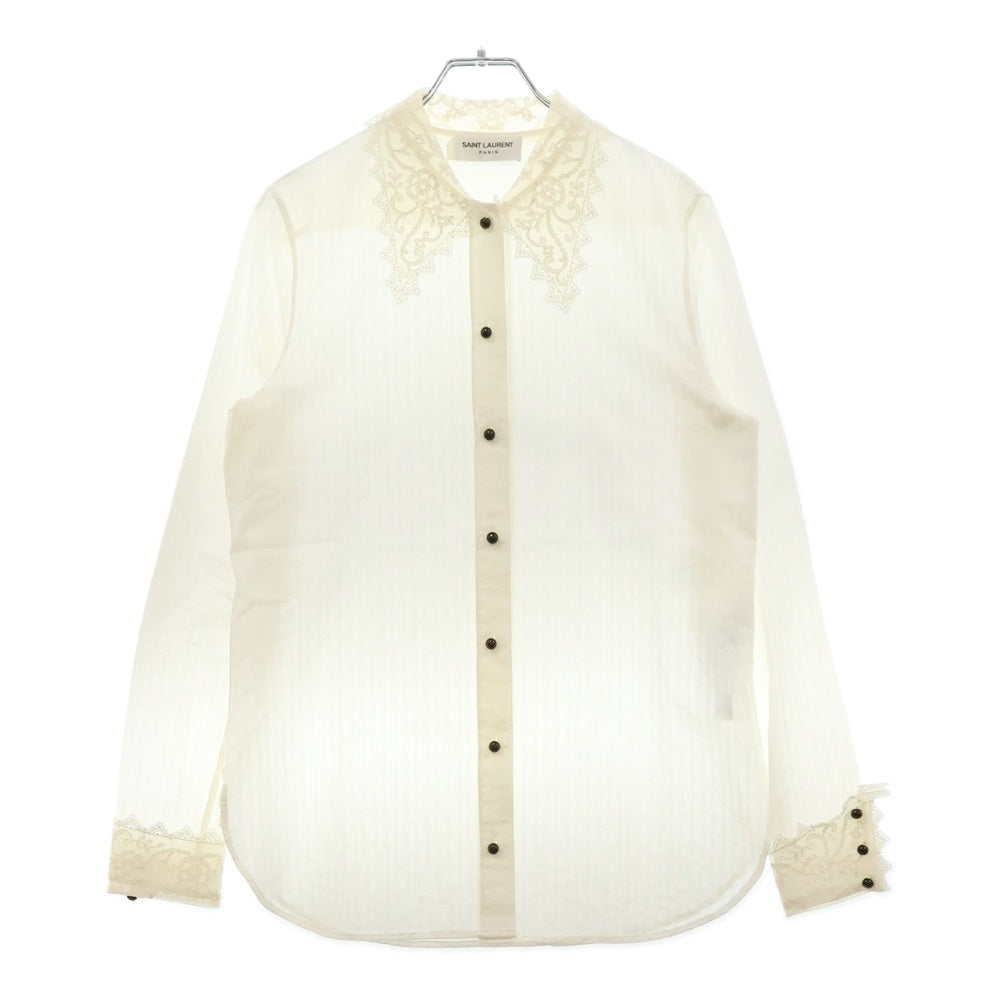 SAINT LAURENT PARIS(サンローランパリ) Lace Inserts Shirts レースカラー コットン 長袖シャツ ホワイト レディース 661141 Y3D31