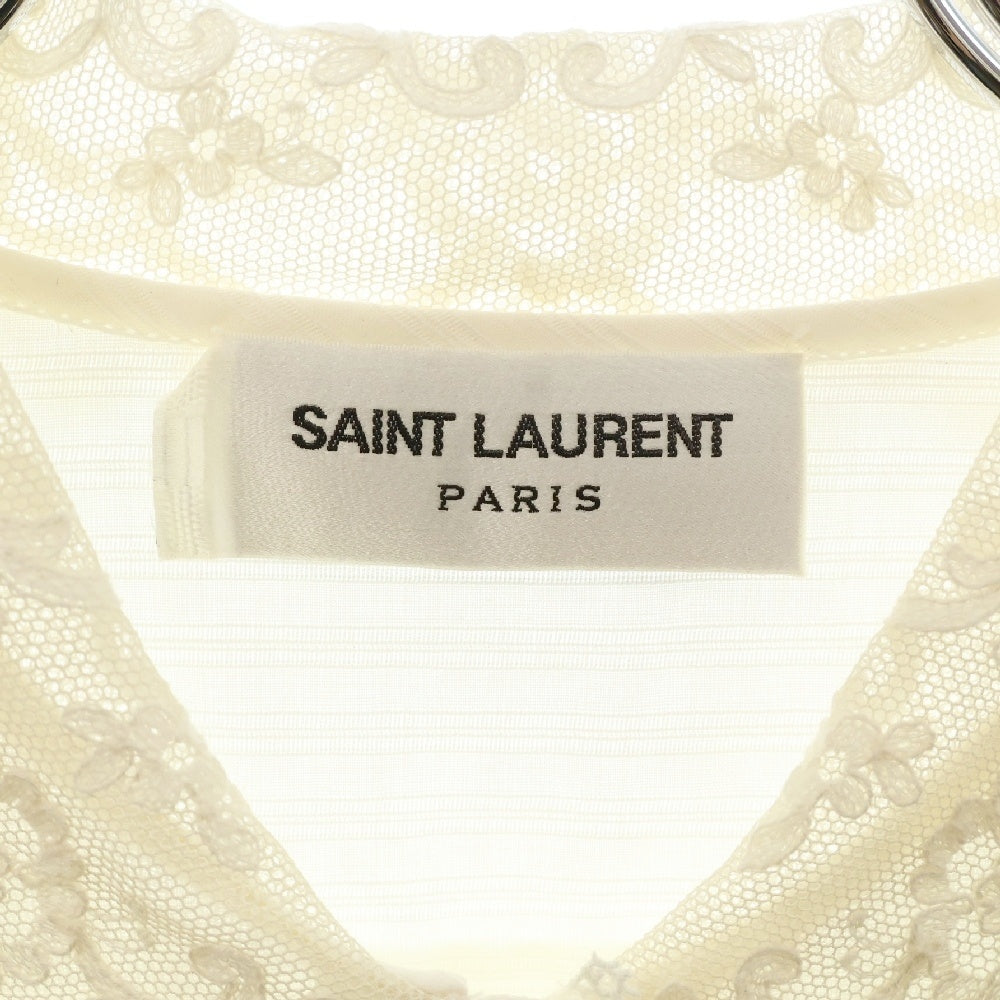 SAINT LAURENT PARIS(サンローランパリ) Lace Inserts Shirts レースカラー コットン 長袖シャツ ホワイト レディース 661141 Y3D31