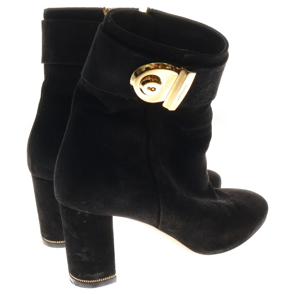 Salvatore Ferragamo(サルヴァトーレ フェラガモ) スウェードレザー サイドジップ ショートブーツ ブラック レディース DG67397 0470Z