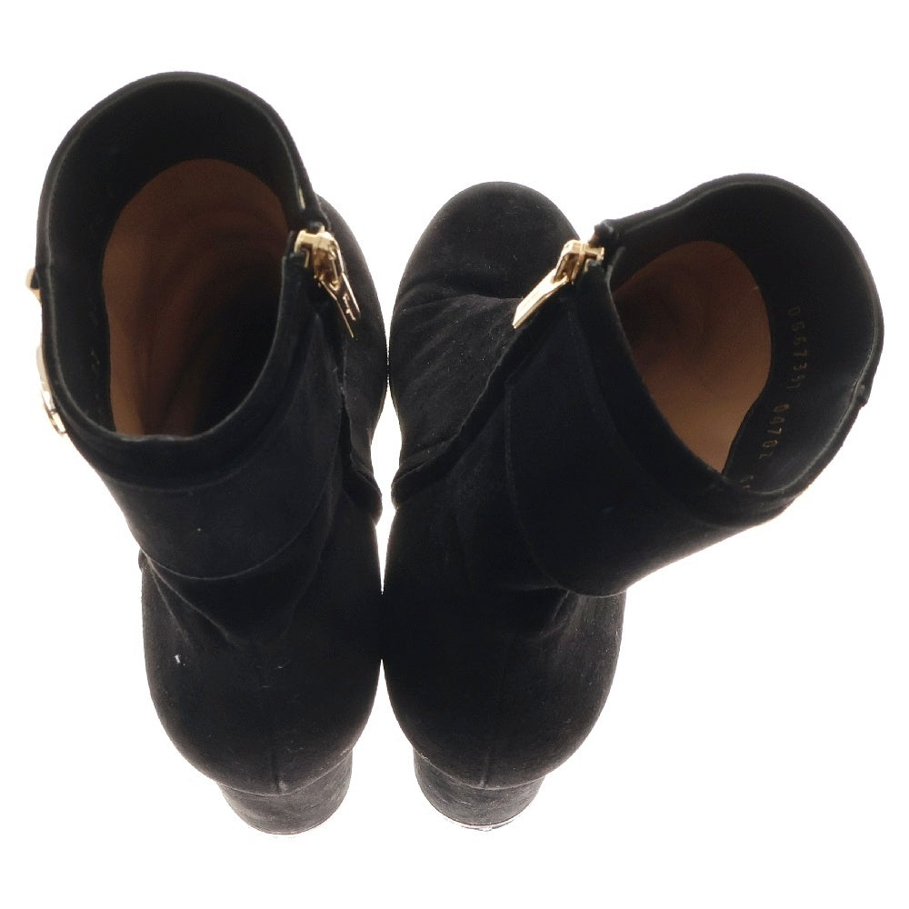 Salvatore Ferragamo(サルヴァトーレ フェラガモ) スウェードレザー サイドジップ ショートブーツ ブラック レディース DG67397 0470Z