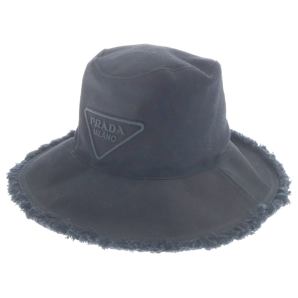 PRADA(プラダ) Drill hat トライアングルロゴ フリンジ ドリル ハット 帽子 ブラック レディース 1HC145