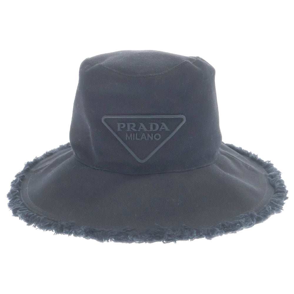 PRADA(プラダ) Drill hat トライアングルロゴ フリンジ ドリル ハット 帽子 ブラック レディース 1HC145