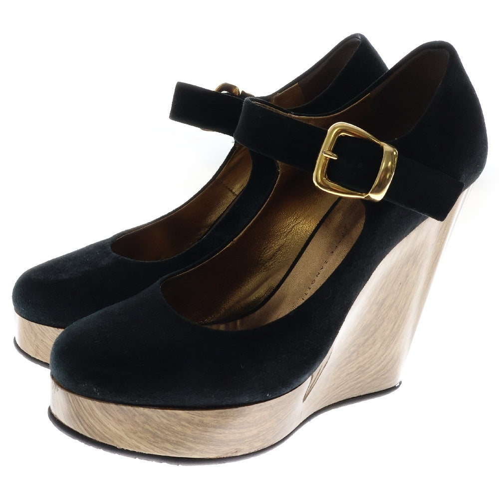 GIUSEPPE ZANOTTI(ジュゼッペ ザノッティ) スウェードレザー ウェッジソール ヒール パンプス ブラック レディース