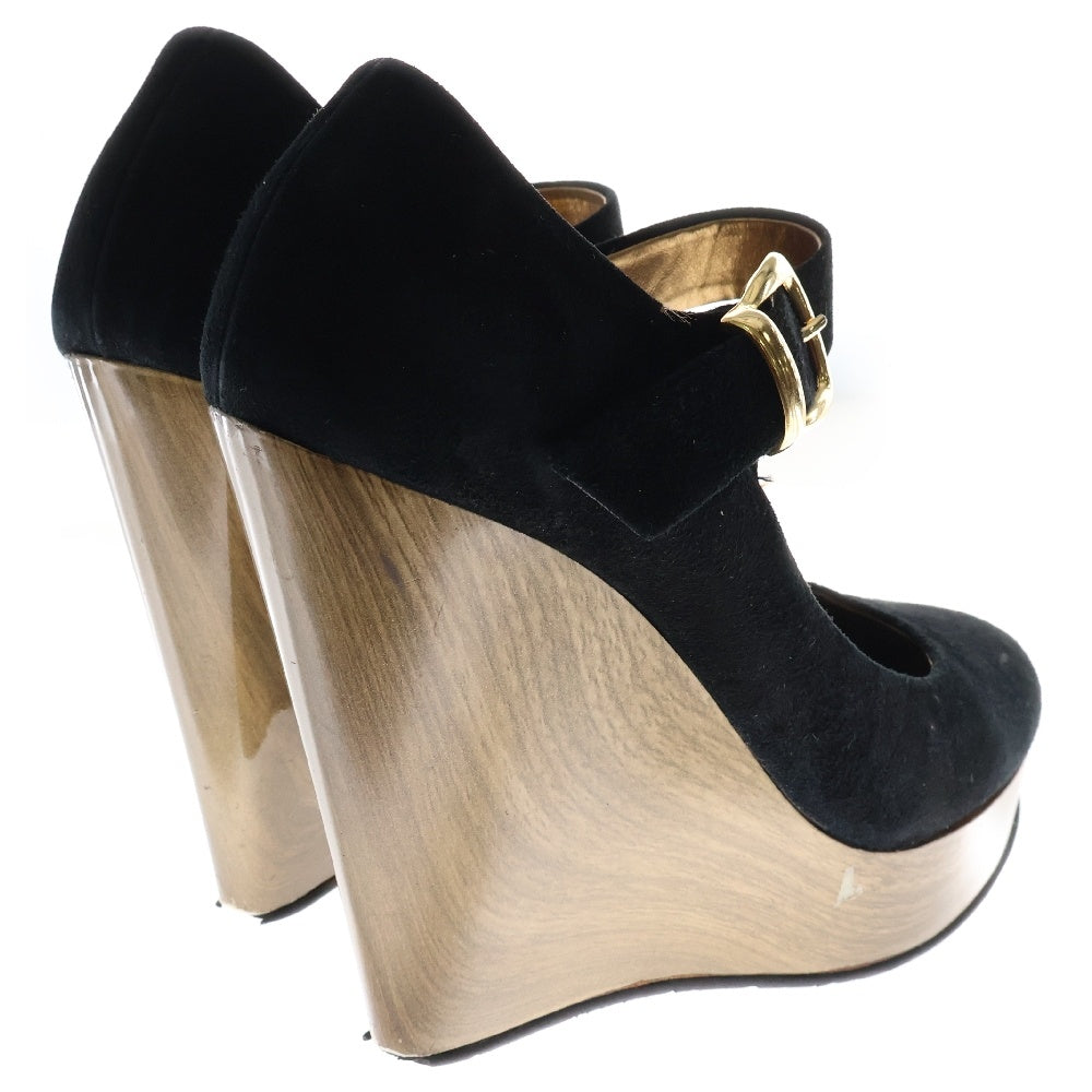 GIUSEPPE ZANOTTI(ジュゼッペ ザノッティ) スウェードレザー ウェッジソール ヒール パンプス ブラック レディース