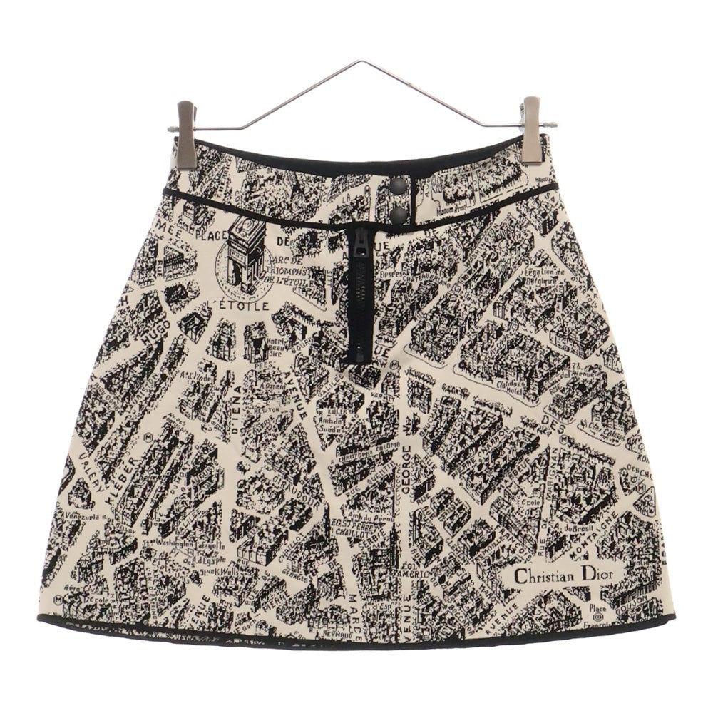 Christian Dior(クリスチャンディオール) 24SS Plan de Paris Skirt プラン ドゥ パリ 総柄 レーヨン ミニスカート ホワイト/ブラック レディース 324J11AM505