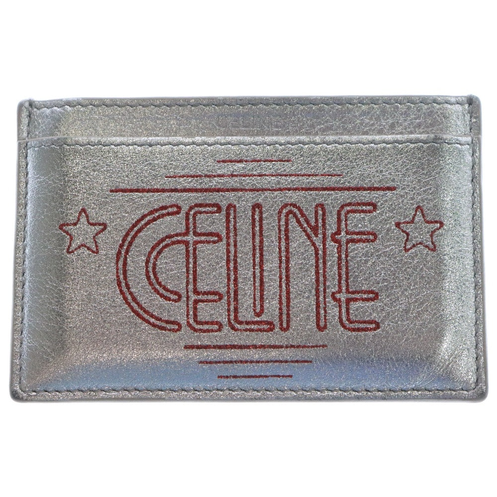 CELINE(セリーヌ) Wiltern ロゴプリント レザー カードケース シルバー