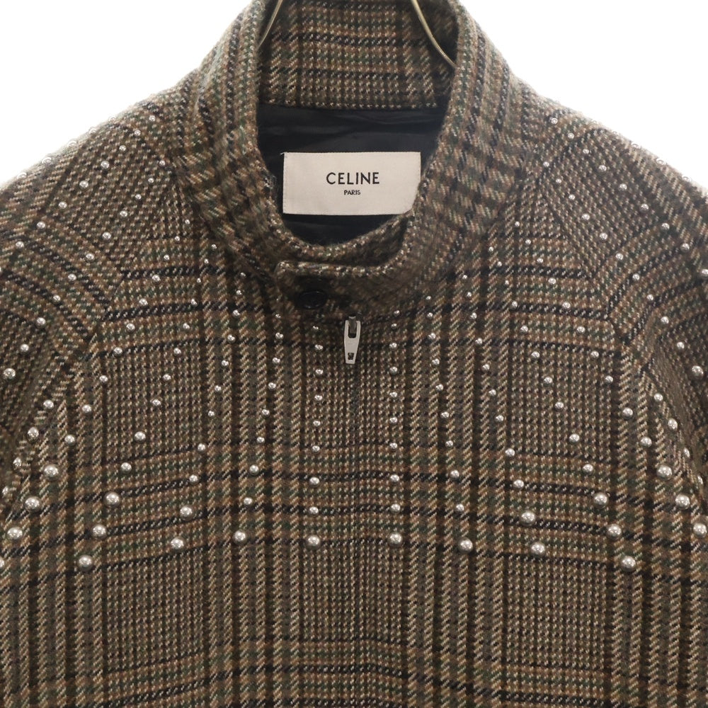 CELINE(セリーヌ) 22AW TEDDY JACKET WITH STAND UP COLLAR IN CHECKED WOOL ウール ハンティング チェック テディ ジャケット ブラウン 2V20L826R