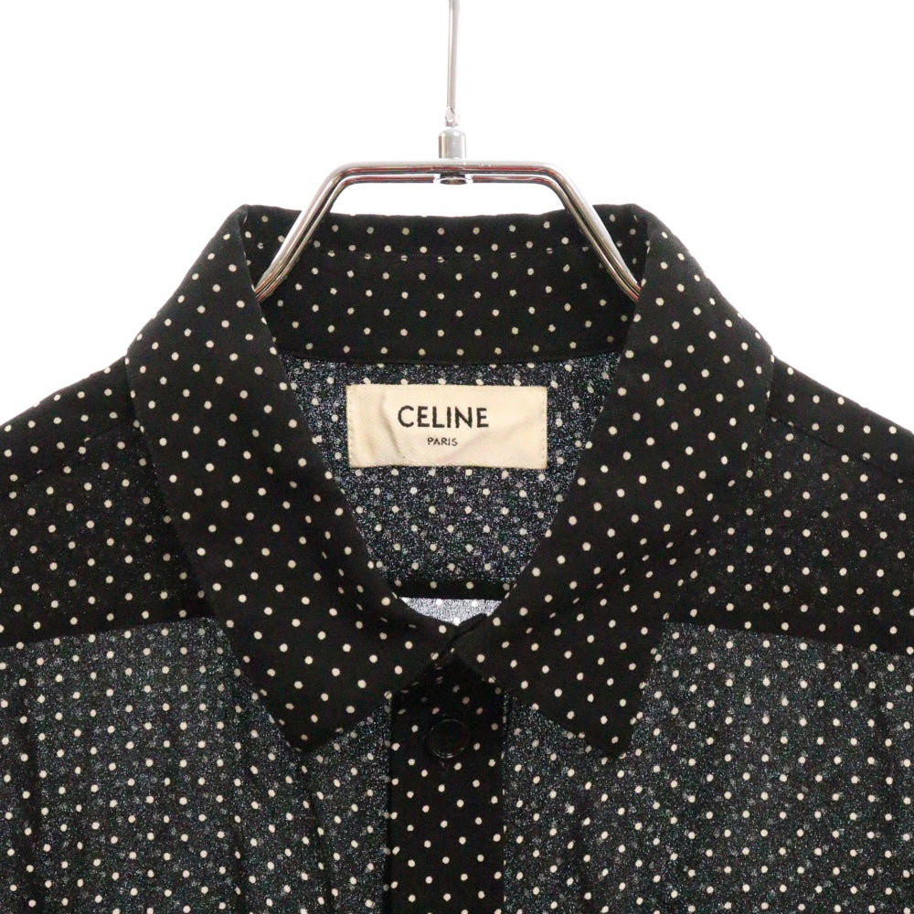 CELINE(セリーヌ) レーヨン ドット柄 ロングスリーブ ブラウス 長袖シャツ ブラック 20ZY5169D
