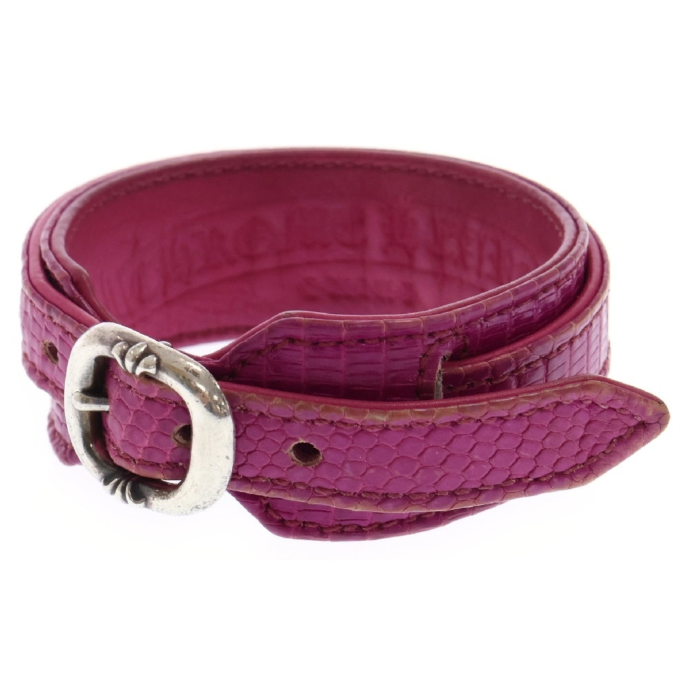 CHROME HEARTS(クロムハーツ) R&R SLIM TINY BUCKLE ロックンロール スリム タイニーバックル レザーブレスレット ピンク/シルバー