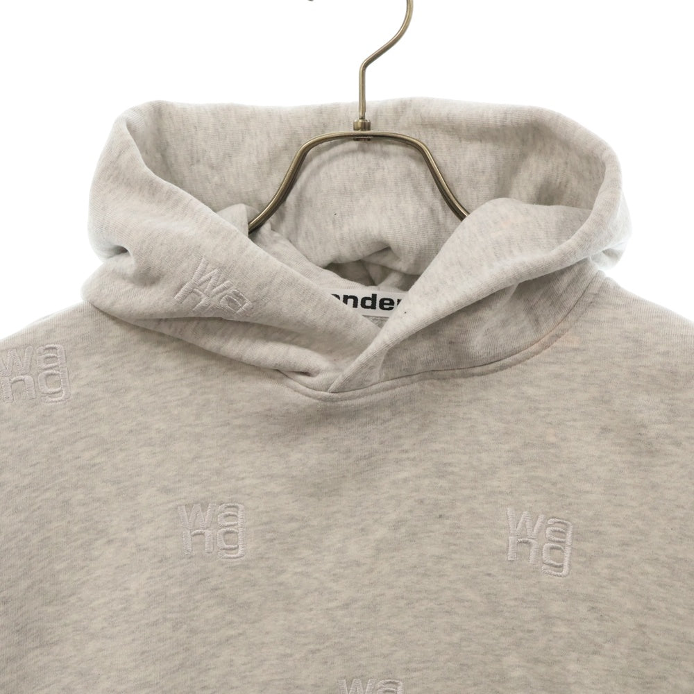 ALEXANDER WANG(アレキサンダーワン) 21SS ALLOVER EMBROIDERY LONG SLEEVE HOODIE オールオーバー ロゴ刺繍 スウェット プルオーバーパーカー グレー UCC1211008