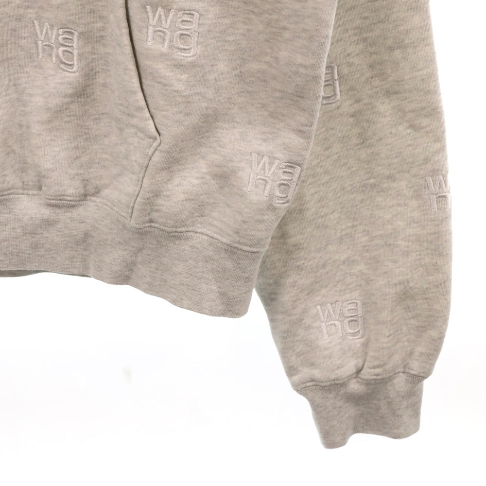 ALEXANDER WANG(アレキサンダーワン) 21SS ALLOVER EMBROIDERY LONG SLEEVE HOODIE オールオーバー ロゴ刺繍 スウェット プルオーバーパーカー グレー UCC1211008