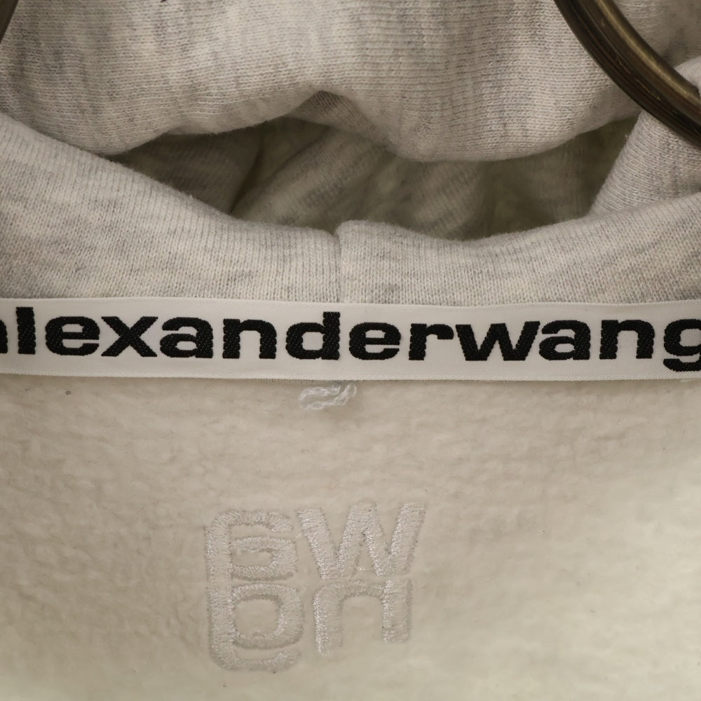 ALEXANDER WANG(アレキサンダーワン) 21SS ALLOVER EMBROIDERY LONG SLEEVE HOODIE オールオーバー ロゴ刺繍 スウェット プルオーバーパーカー グレー UCC1211008