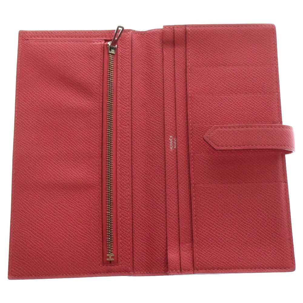 HERMES(エルメス) ベアン スフレ ヴォーエプソン シルバー金具 X刻印 レザー ロングウォレット 二つ折り 長財布 ピンク
