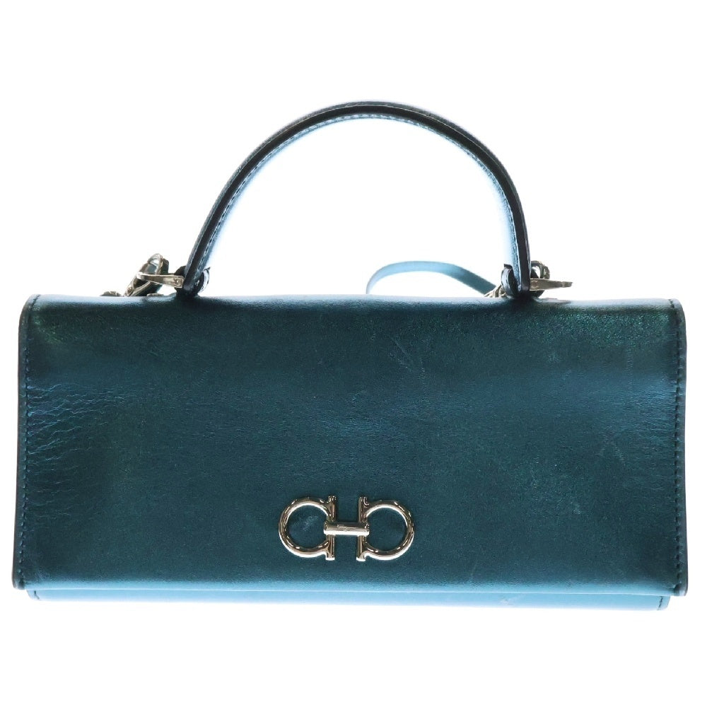 Salvatore Ferragamo(サルヴァトーレ フェラガモ) ガンチーニ レザー 2WAY ショルダーウォレット バッグ ハンドバッグ ブルー レディース