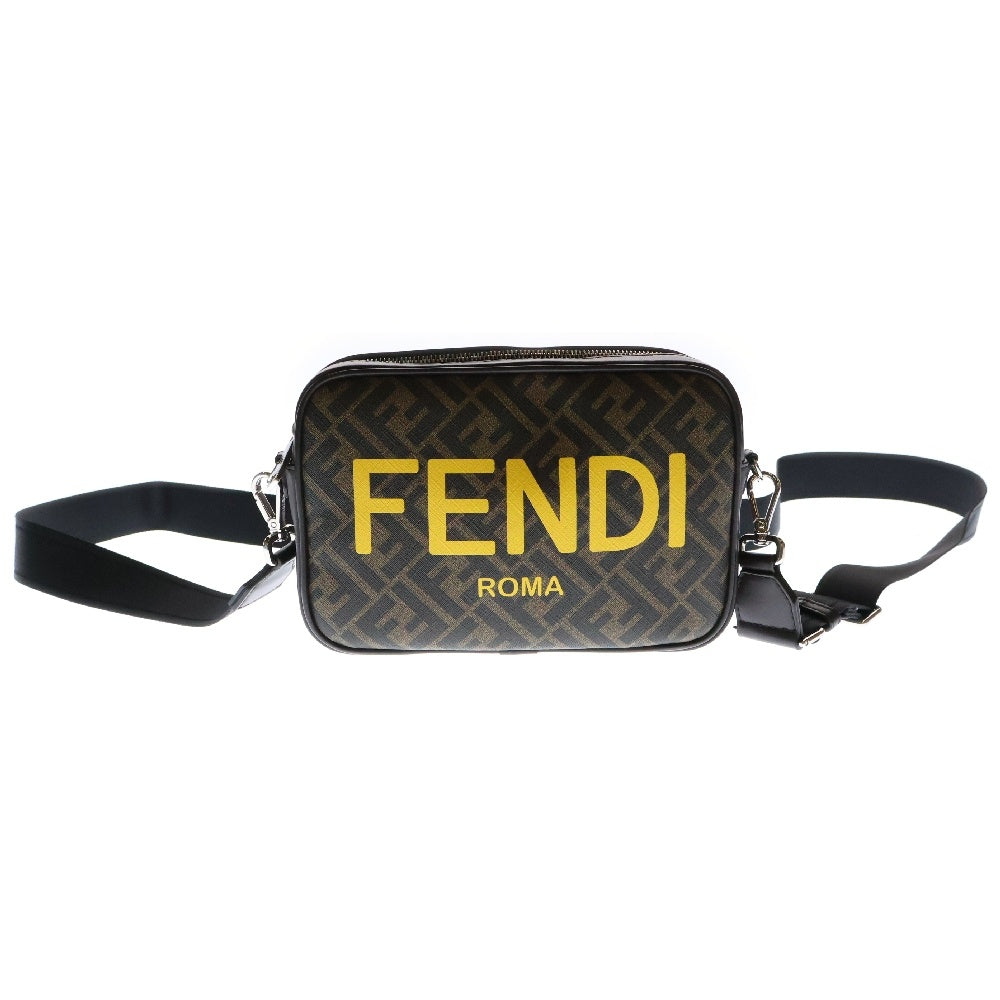 FENDI(フェンディ) ダイアゴナル カメラケース FFキャンバス ロゴプリント モノグラム ズッカ ブラウンレザー ショルダーバッグ クラッチ セカンド ポーチ 斜め掛け 7M0286