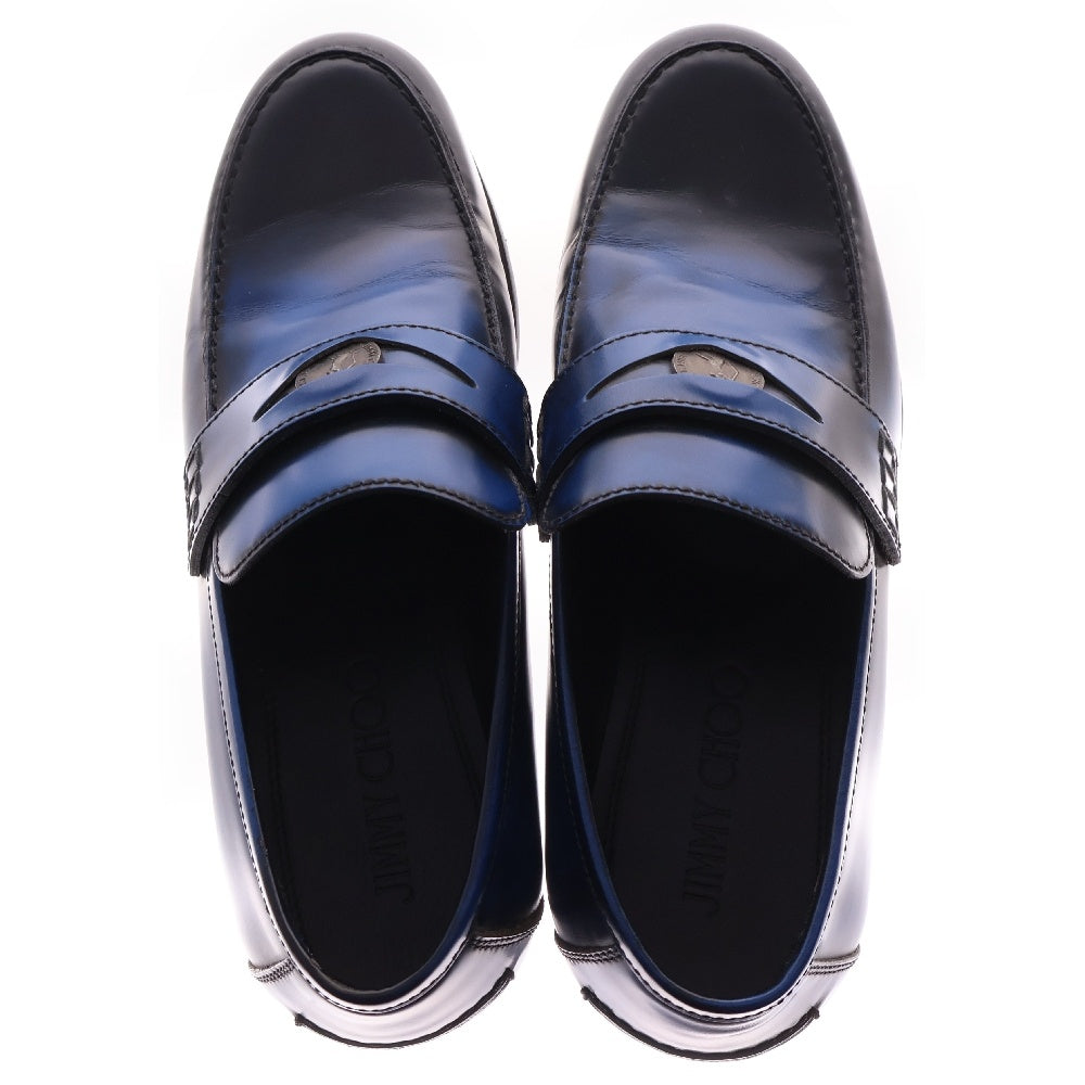JIMMY CHOO(ジミーチュウ) DARBLAY SEA BLUE レザー ペニーローファー シューズ ブルー/ブラック
