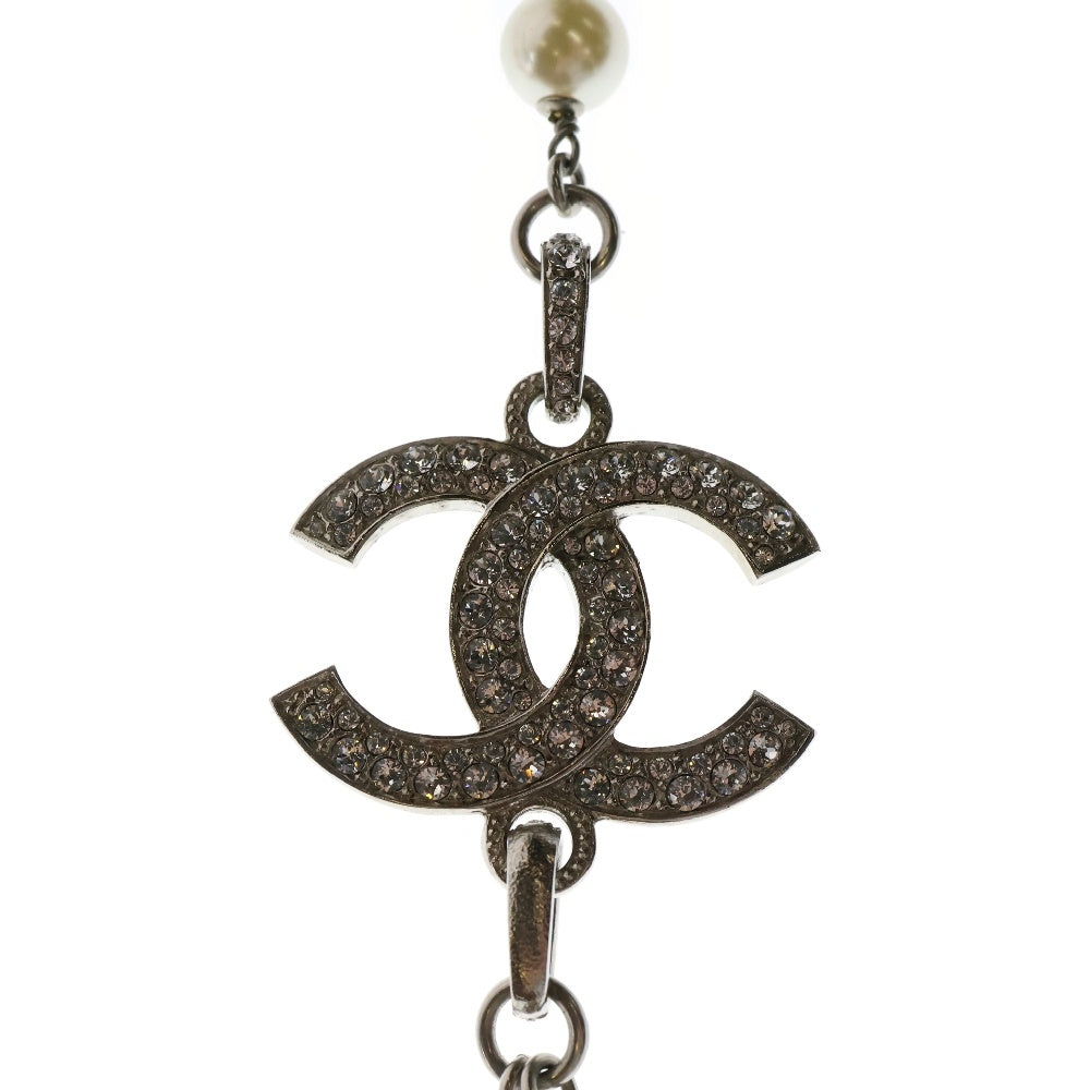 CHANEL(シャネル) 20SS ココマーク ラインストーン パール 2連 ロング ネックレス シルバー/ホワイト レディース C20S