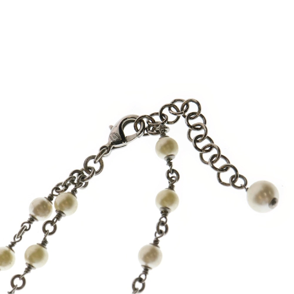CHANEL(シャネル) 20SS ココマーク ラインストーン パール 2連 ロング ネックレス シルバー/ホワイト レディース C20S