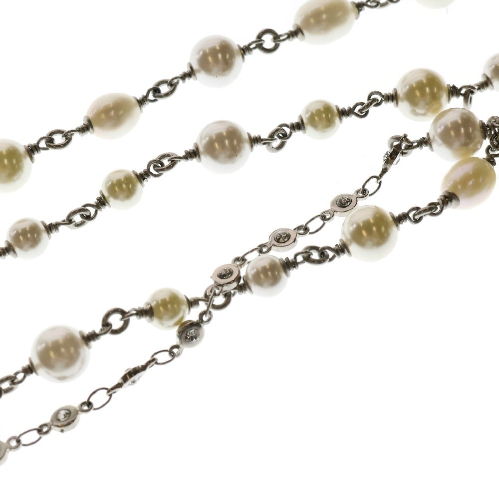 CHANEL(シャネル) 20SS ココマーク ラインストーン パール 2連 ロング ネックレス シルバー/ホワイト レディース C20S