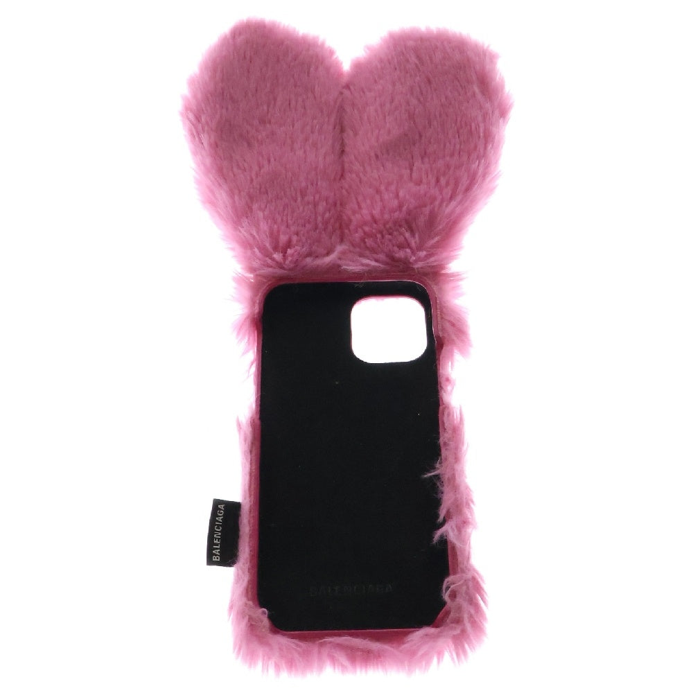 BALENCIAGA(バレンシアガ) Fluffy Bunny IPhone12/12Pro Case レザー ショルダーストラップ付き ファー アイフォン スマホケース ピンク レディース